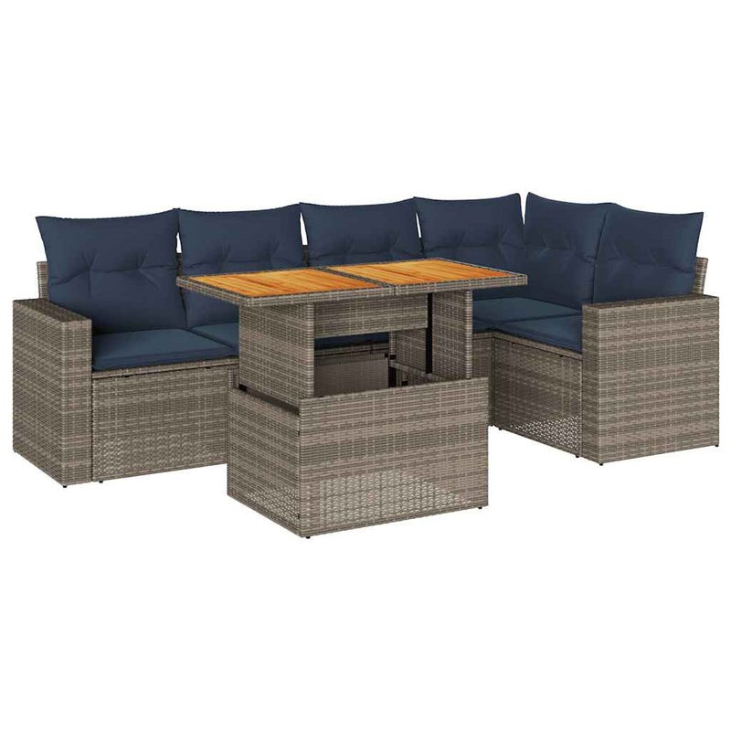 Set mobilier grădină cu perne, 6 piese, gri, poliratan
