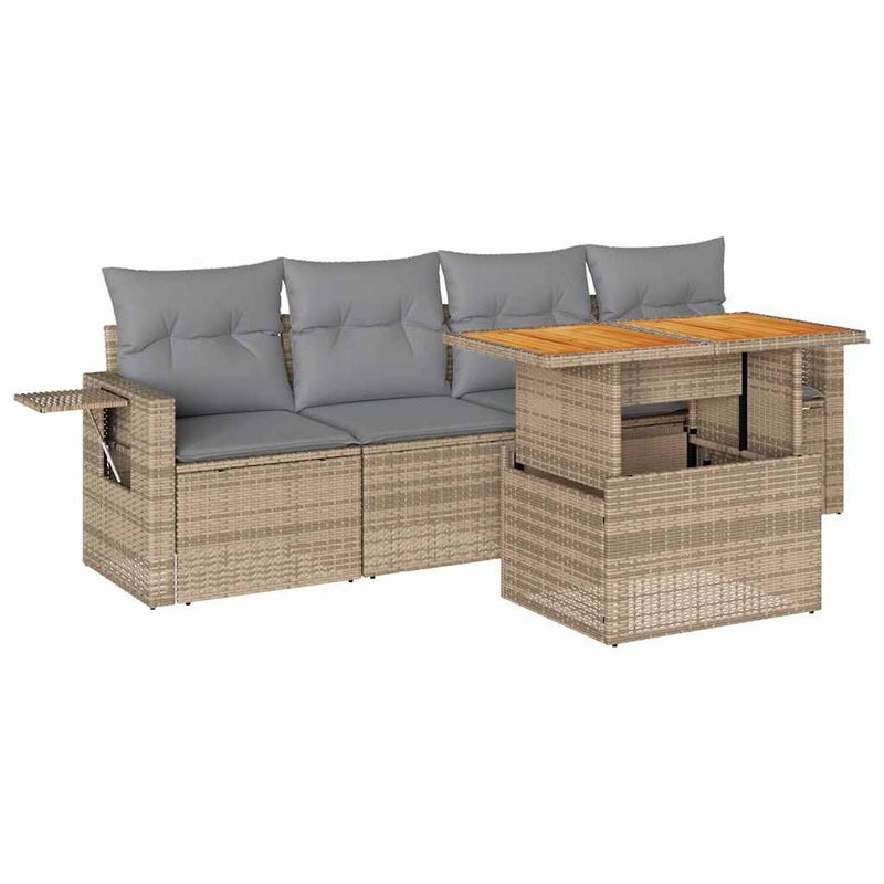 Set canapele de grădină cu perne, 5 piese, bej, poliratan