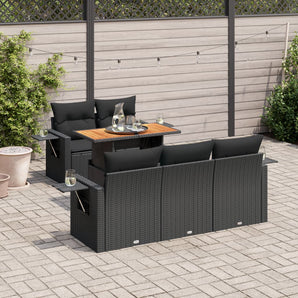Set mobilier de grădină cu perne, 6 piese, negru, poliratan