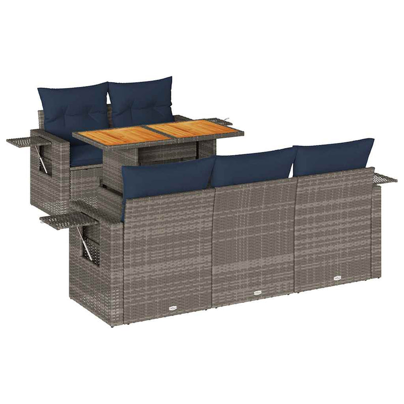 Set mobilier grădină cu perne, 6 piese, gri, poliratan