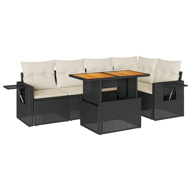 Set mobilier de grădină cu perne, 6 piese, negru, poliratan