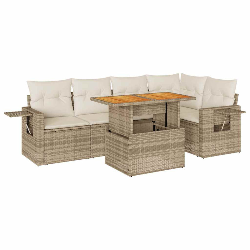 Set canapele de grădină cu perne, 6 piese, bej, poliratan