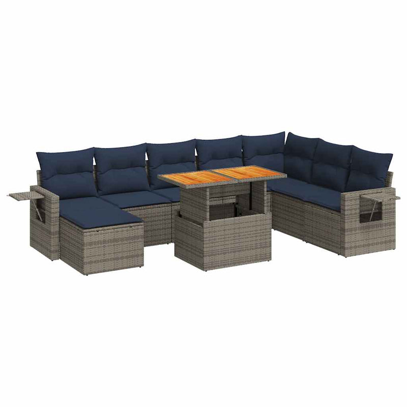 Set canapele de grădină, 9 piese, cu perne, gri, poliratan