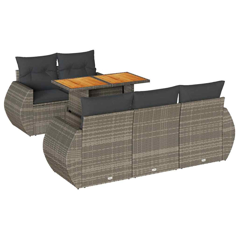 Set mobilier grădină cu perne, 6 piese, gri, poliratan