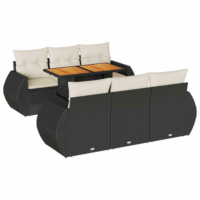 Set canapele de grădină cu perne, 7 piese, negru, poliratan