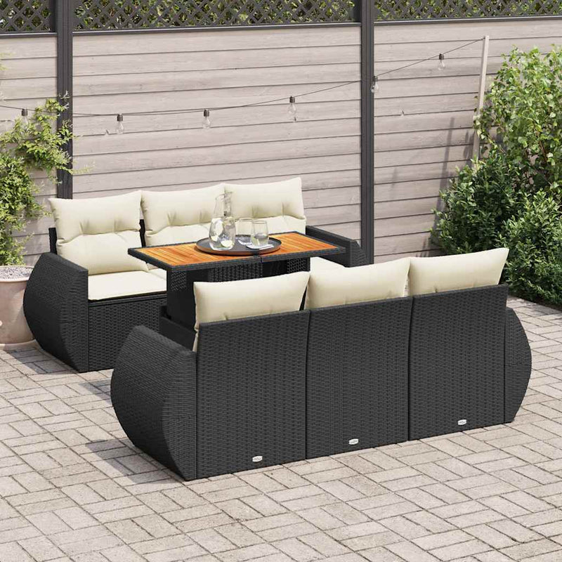 Set canapele de grădină cu perne, 7 piese, negru, poliratan