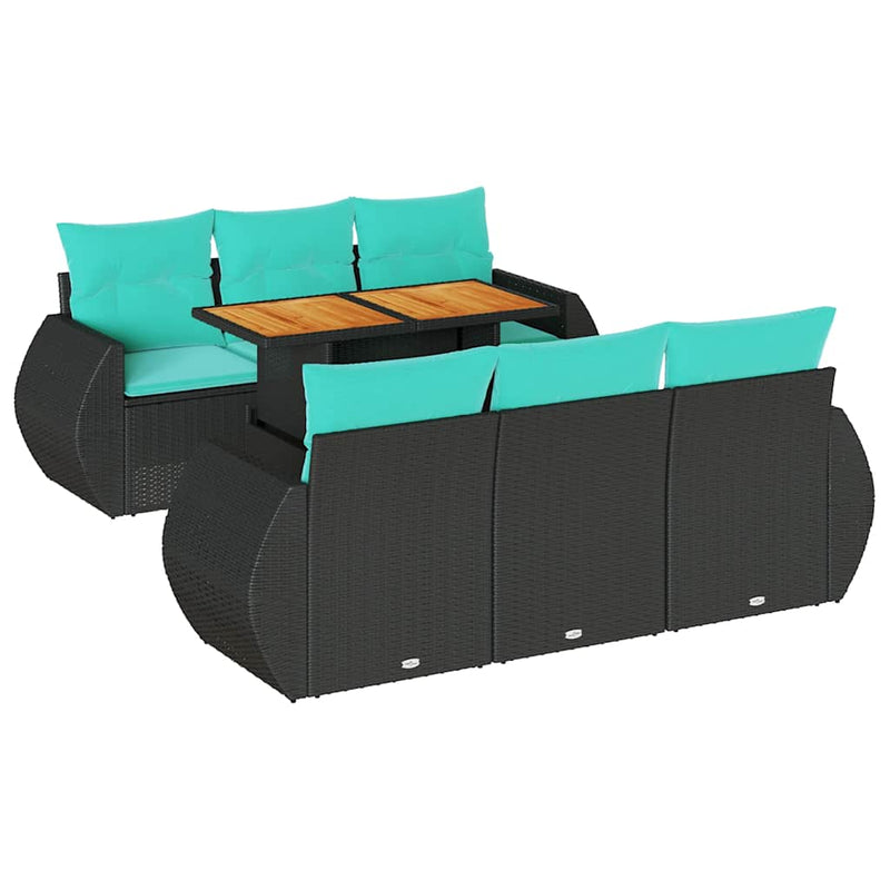 Set canapele de grădină cu perne, 7 piese, negru, poliratan