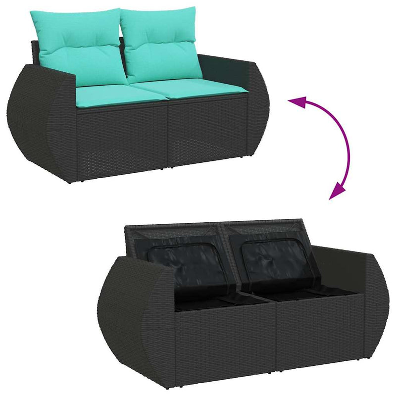 Set canapele de grădină cu perne, 7 piese, negru, poliratan