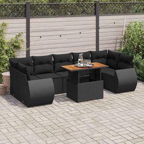 Set mobilier de grădină cu perne, 8 piese, negru, poliratan