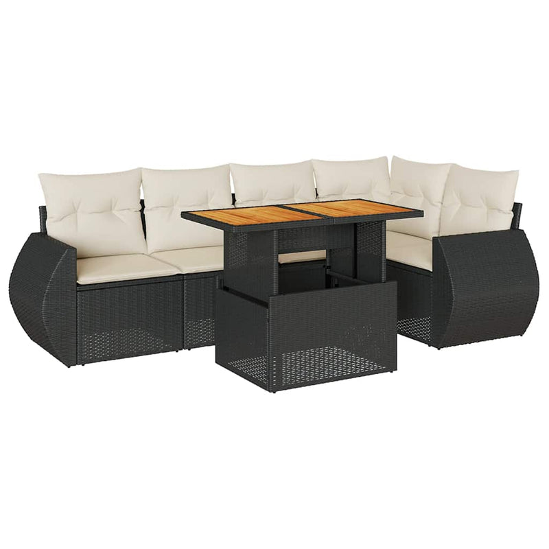 Set mobilier de grădină cu perne, 6 piese, negru, poliratan