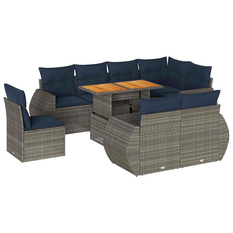 Set canapele de grădină, 9 piese, cu perne, gri, poliratan