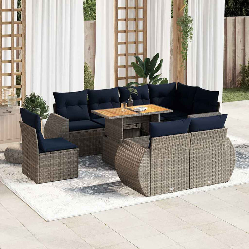 Set canapele de grădină, 9 piese, cu perne, gri, poliratan