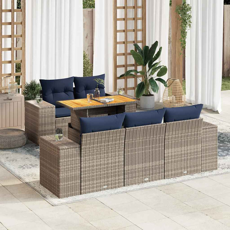 Set mobilier grădină cu perne, 6 piese, gri, poliratan
