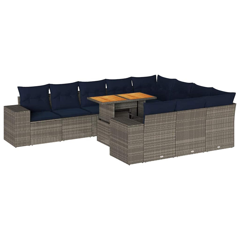 Set canapele de grădină cu perne, 11 piese, gri, poliratan