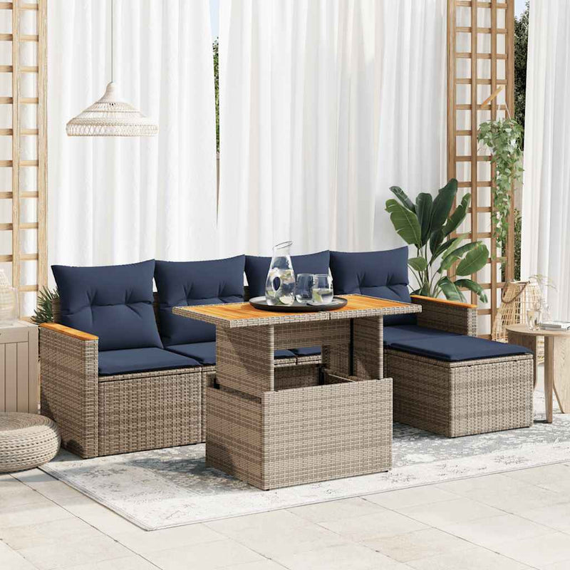 Set mobilier grădină cu perne, 6 piese, gri, poliratan