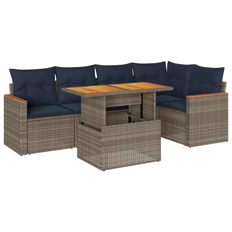 Set mobilier grădină cu perne, 6 piese, gri, poliratan