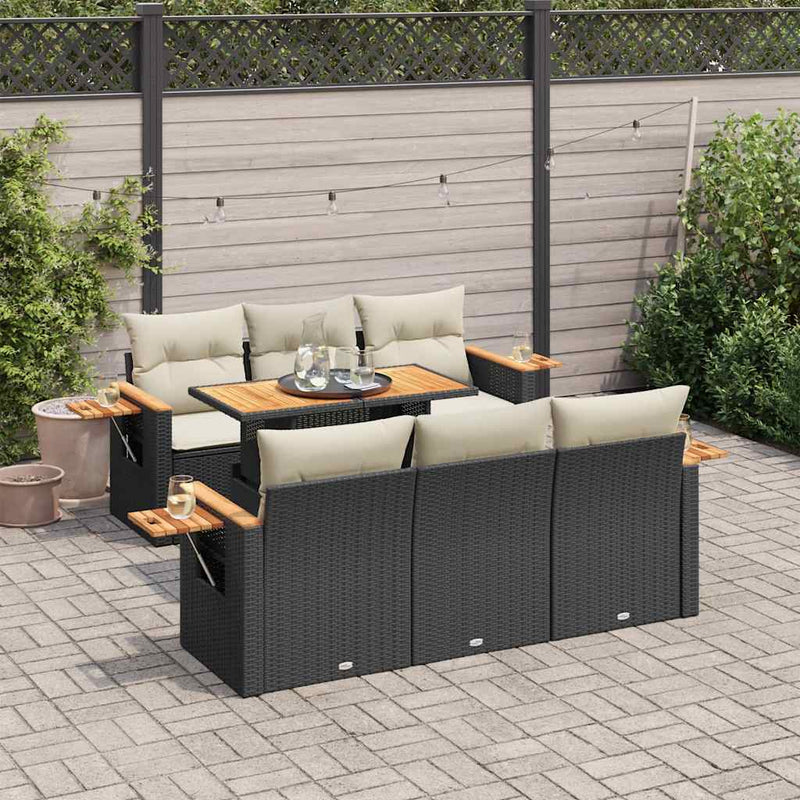 Set canapele grădină perne 7 piese negru, poliratan/lemn acacia