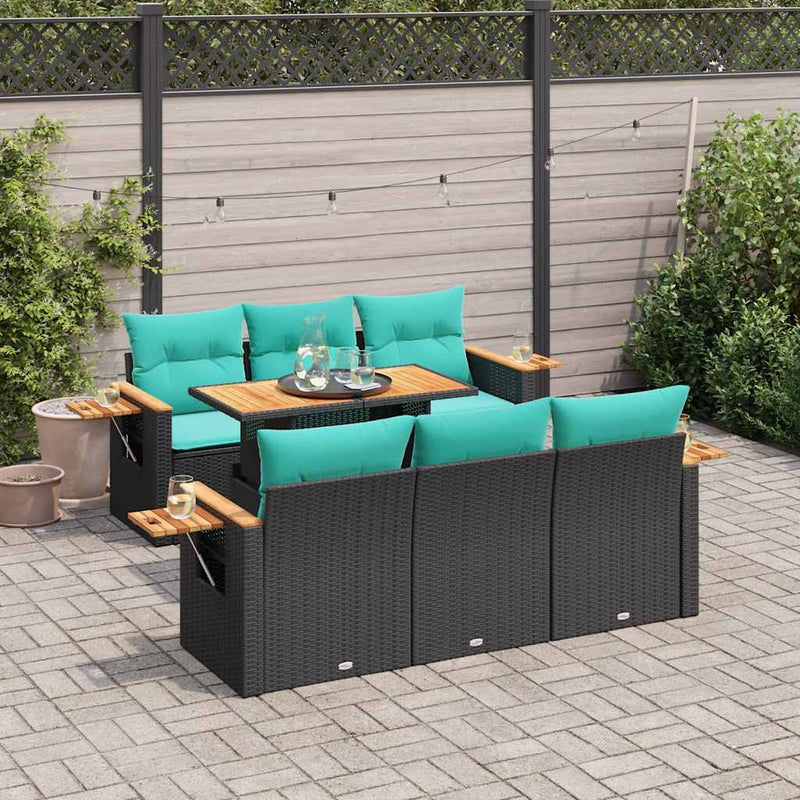 Set canapele de grădină cu perne, 7 piese, negru, poliratan