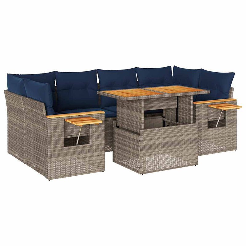 Set canapele de grădină, 7 piese, cu perne, gri, poliratan