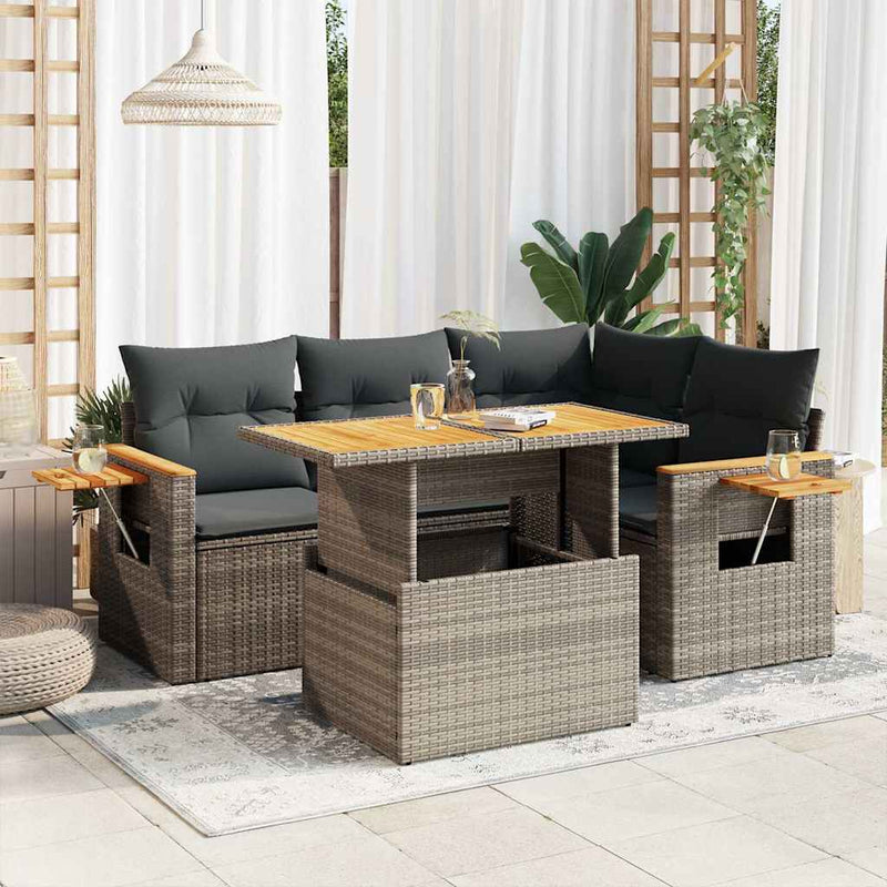 Set canapea de grădină cu perne, 5 piese, poliratan/lemn acacia