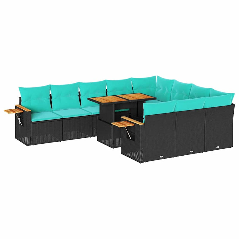 Set canapele grădină cu perne 11 piese, negru, poliratan/acacia