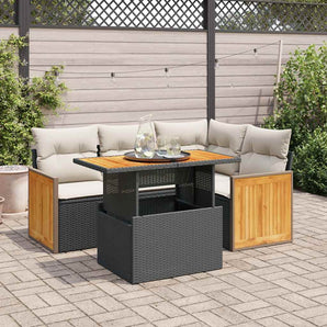Set mobilier de grădină cu perne, 5 piese,poliratan/lemn acacia