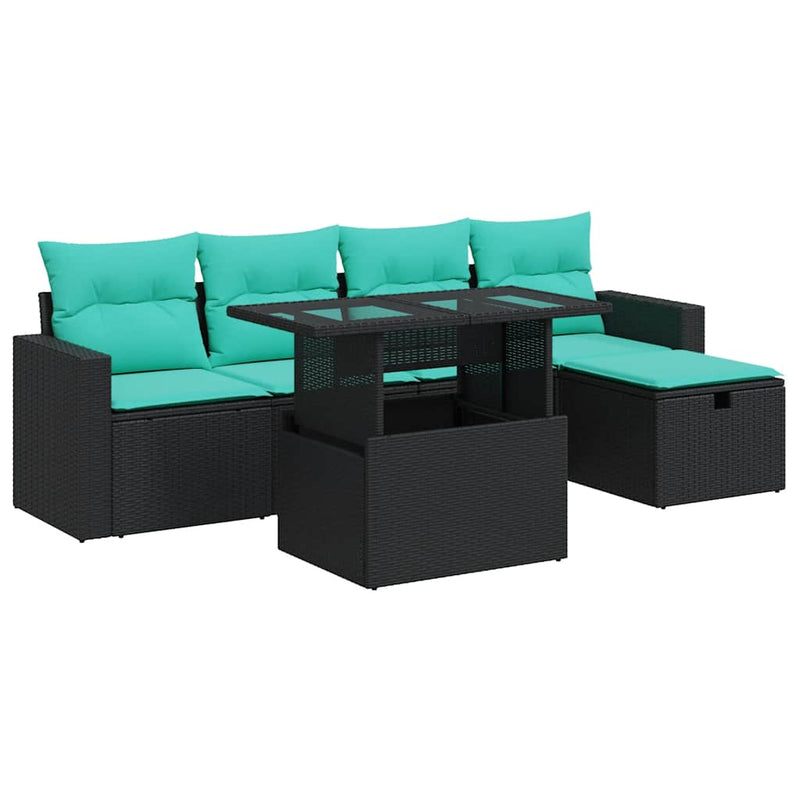 Set mobilier grădină cu perne 6 piese gri poliratan/lemn acacia