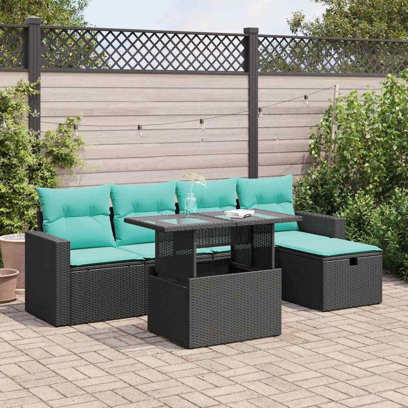 Set mobilier grădină cu perne 6 piese gri poliratan/lemn acacia