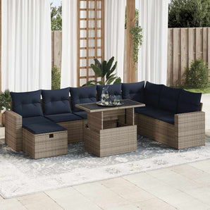 Set canapele de grădină cu perne, 9 piese, gri, poliratan