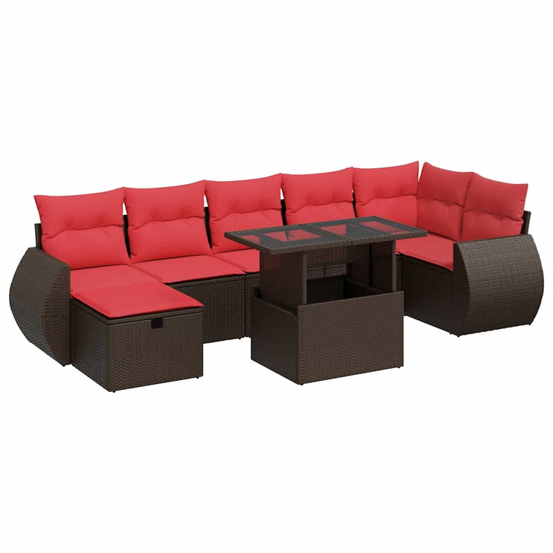 Set mobilier grădină perne 8 piese maro, poliratan/lemn acacia
