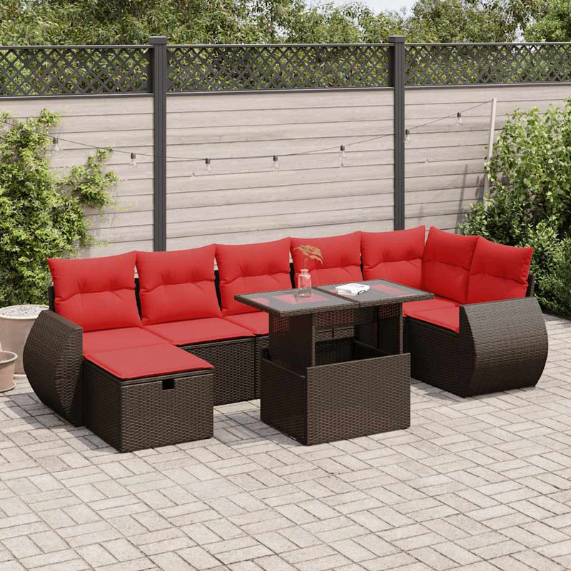 Set mobilier grădină perne 8 piese maro, poliratan/lemn acacia