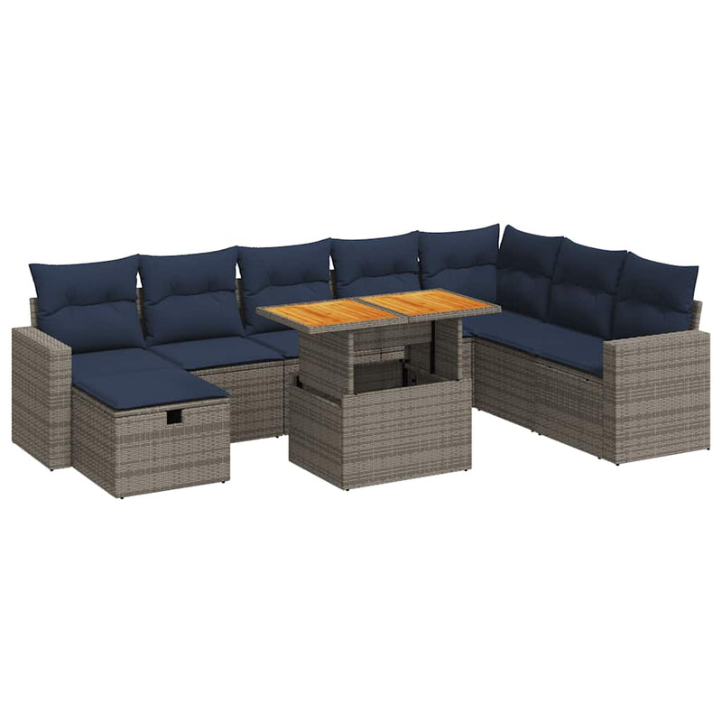 Set canapele grădină cu perne 9 piese gri poliratan/lemn acacia