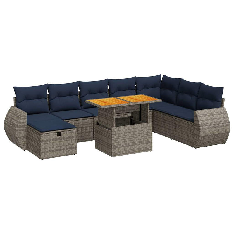 Set mobilier grădină perne 9 piese gri poliratan/lemn acacia