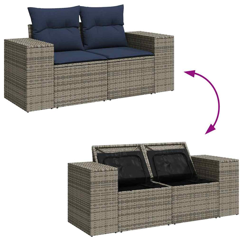 Set mobilier grădină perne 6 piese negru poliratan/lemn acacia