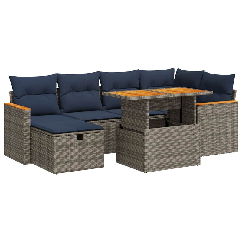 Set canapele grădină perne 7 piese gri, poliratan/lemn acacia