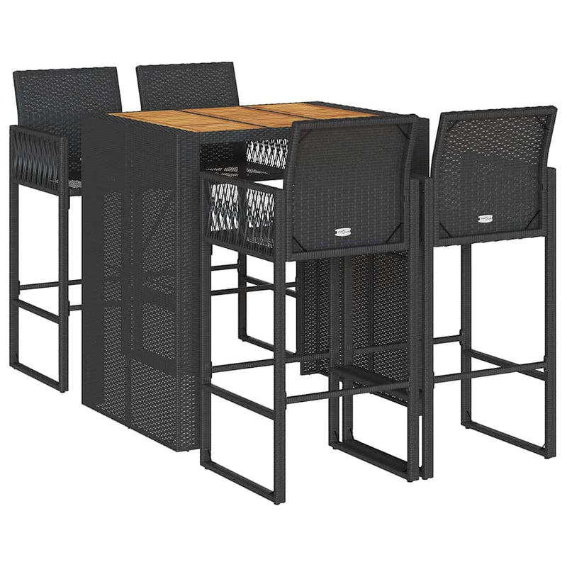 Set mobilier bar de grădină fără perne 5 piese negru poliratan