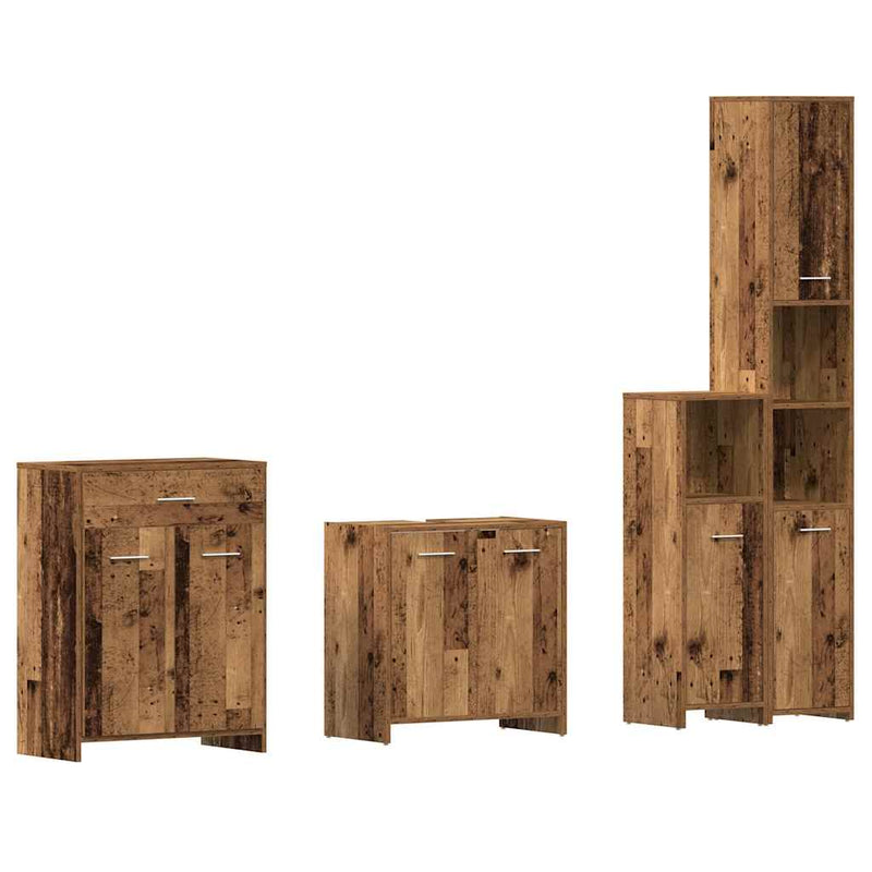Set mobilier de baie, 4 piese, lemn vechi, lemn prelucrat