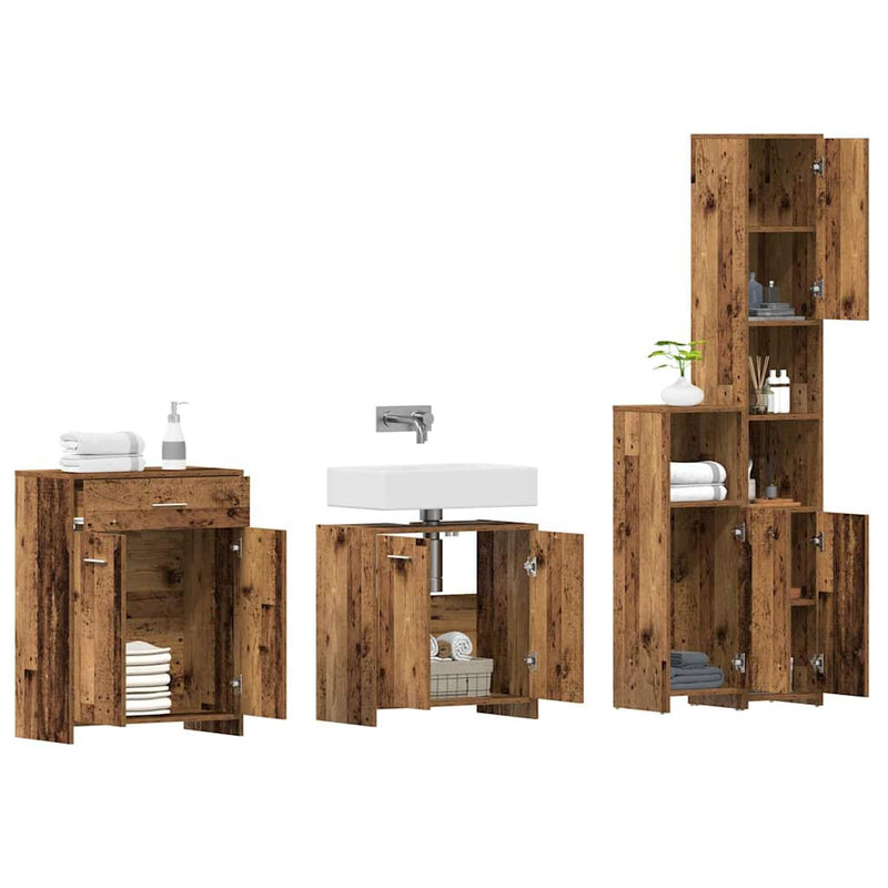 Set mobilier de baie, 4 piese, lemn vechi, lemn prelucrat