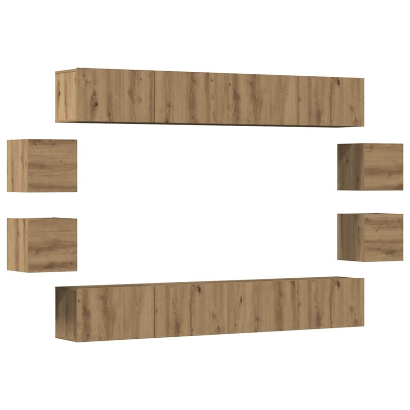 Set dulap TV 8 piese montat pe perete Stejar artizanal
