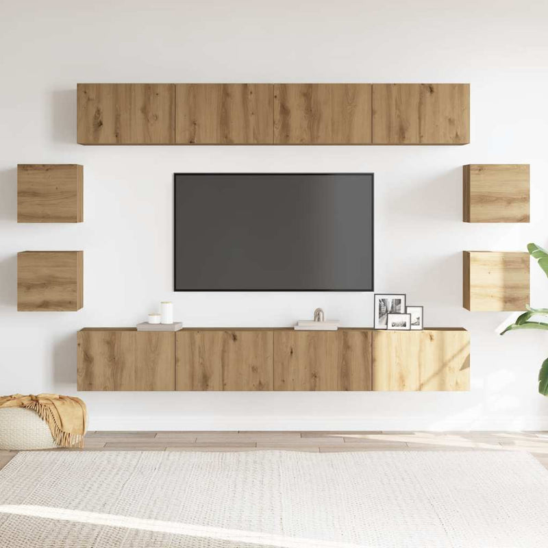 Set dulap TV 8 piese montat pe perete Stejar artizanal