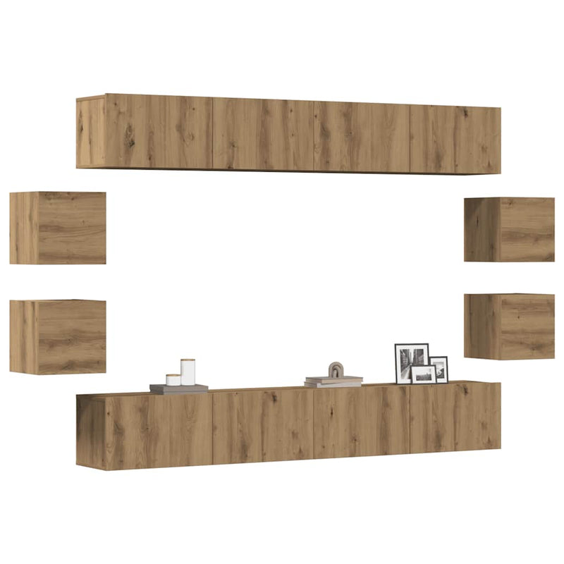 Set dulap TV 8 piese montat pe perete Stejar artizanal