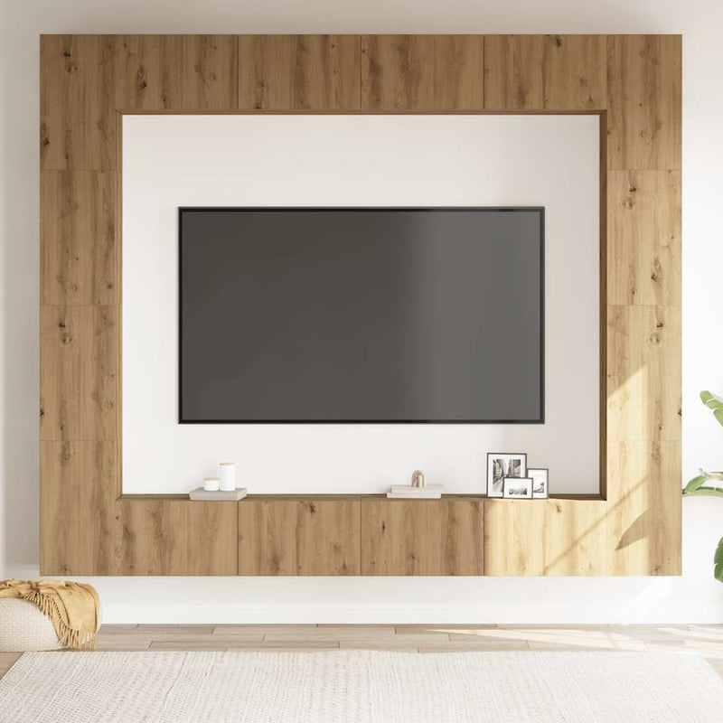 Set dulap TV 8 piese montat pe perete Stejar artizanal