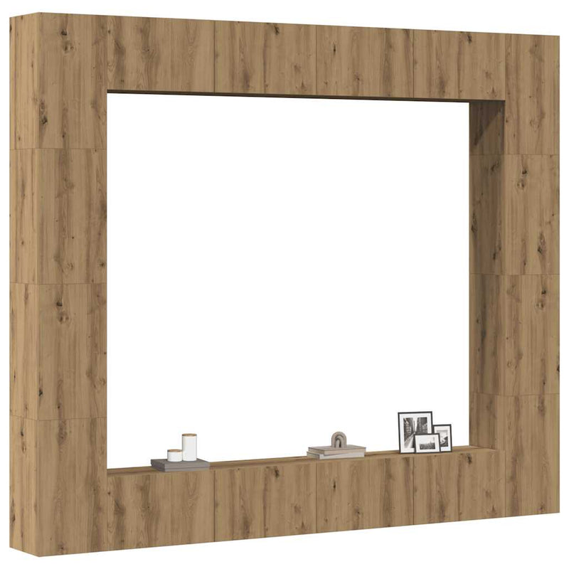 Set dulap TV 8 piese montat pe perete Stejar artizanal