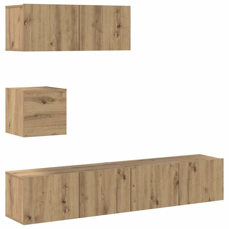 Set dulap TV 4 piese montat pe perete Stejar artizanal