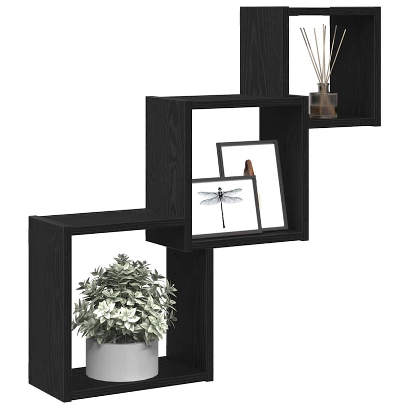 Rafturi cub perete, stejar negru, 68x15x68 cm, lemn prelucrat