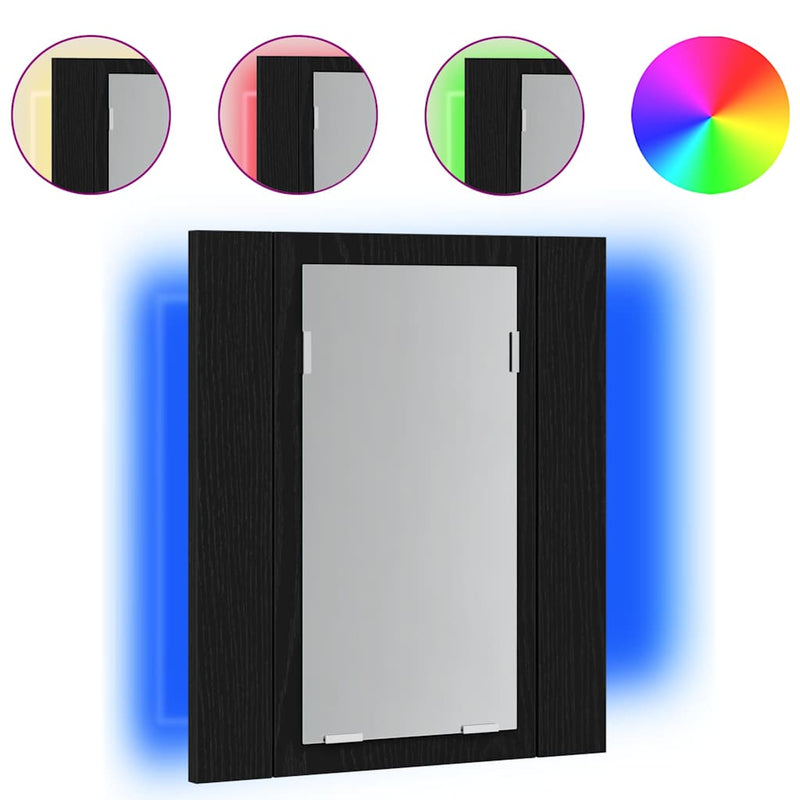 Dulap cu oglindă pentru baie cu LED, stejar negru, 40x12x45 cm