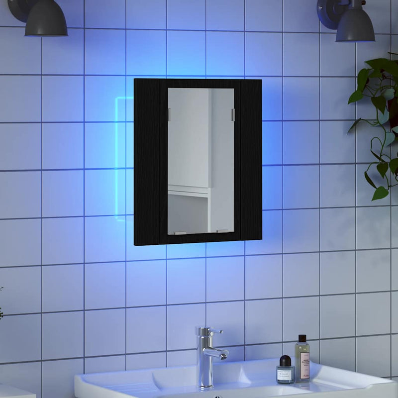 Dulap cu oglindă pentru baie cu LED, stejar negru, 40x12x45 cm