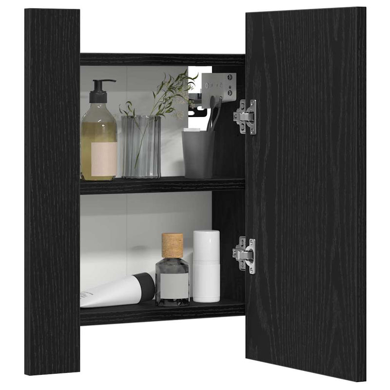 Dulap cu oglindă pentru baie cu LED, stejar negru, 40x12x45 cm