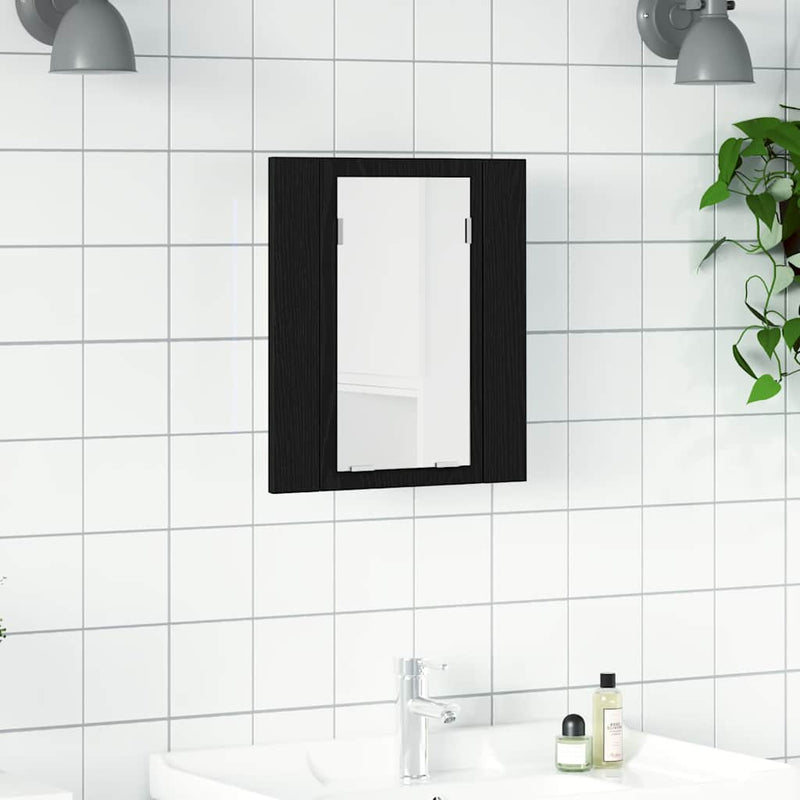 Dulap cu oglindă pentru baie cu LED, stejar negru, 40x12x45 cm