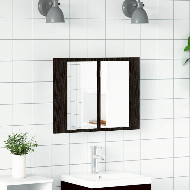 Dulap cu oglindă pentru baie Stejar Negru 60 x 12 x 45 cm